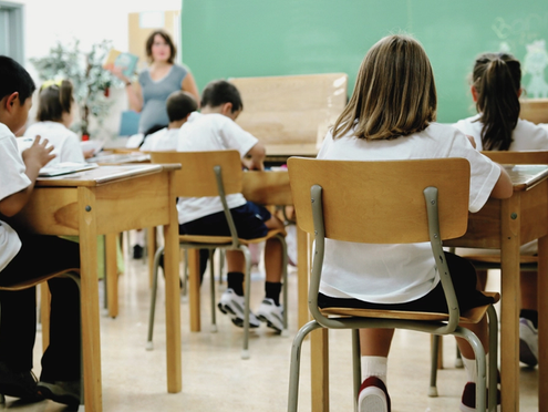 Students in a classroom learning.