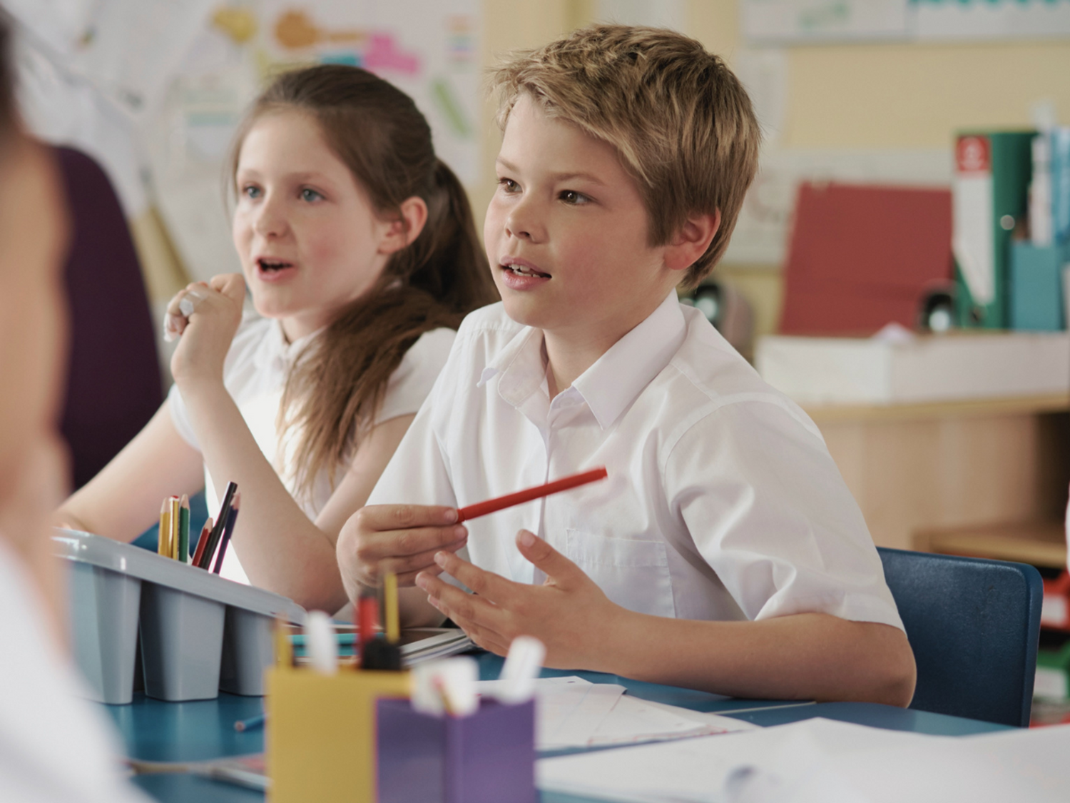 Students working together in a classroom