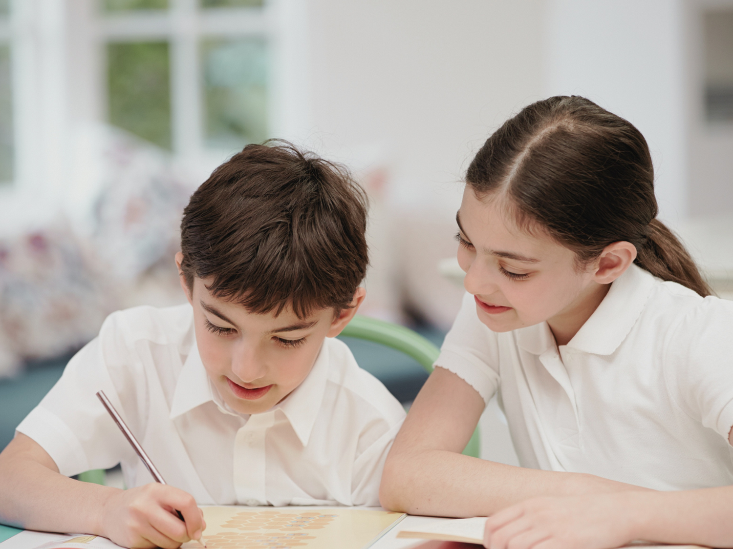 Two learners annotating a text, learning a mastery of reading and writing.