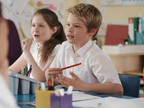 Students working together in a classroom